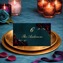 Gothic Moody Dark Red Turquoise Floral Wedding