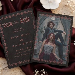 Gothic Moody Dark Rose Photo Save the Date Invitation