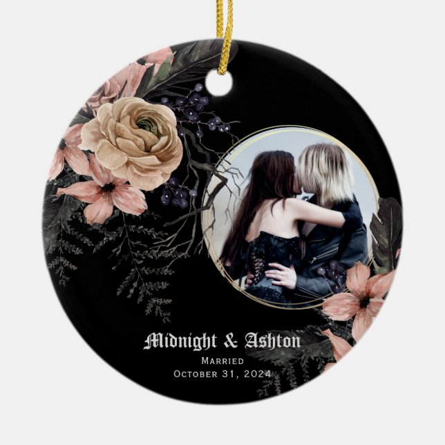 Gothic Moody Floral Photo Married Ceramic Tree Decoration (Front)