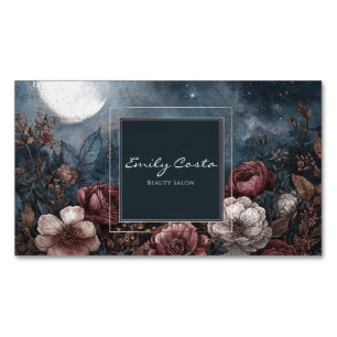 Gothic Moody Floral Red Cream Peony Gold Frame Magnetic Business Card