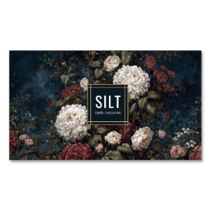 Gothic Moody Floral Red Cream Peony Gold Frame Magnetic Business Card