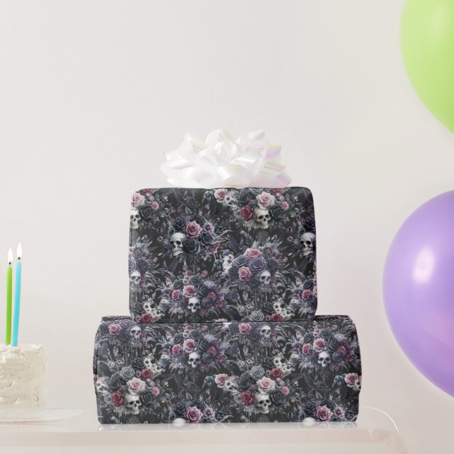 Gothic Moody Flowers Skulls and Crows Wrapping Paper (Party Gifts)