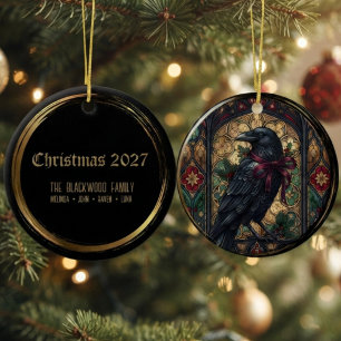 Gothic Moody Onyx Stained Glass Raven Ceramic Tree Decoration