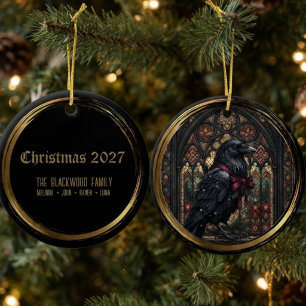 Gothic Moody Onyx Stained Glass Raven Ceramic Tree Decoration