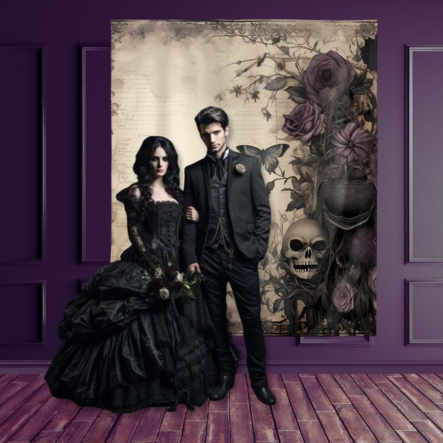 Gothic Moody Purple & Black Skull & Moth Tapestry (Creator Uploaded)