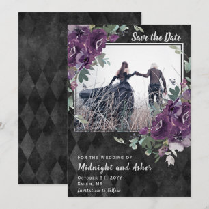 Gothic Moody Purple Floral Eucalyptus  Save The Date