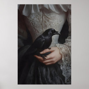 Gothic moody raven print, crow portrait wall poster