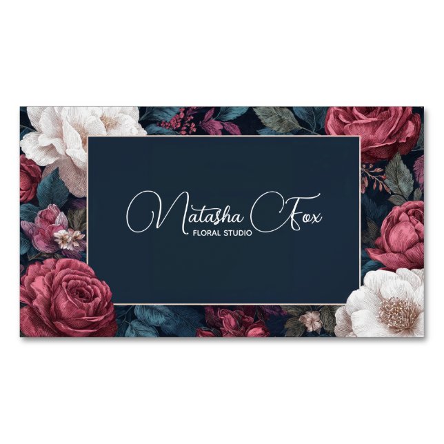 Gothic Moody Rose Floral Gold Frame Dark Romance Magnetic Business Card (Front)