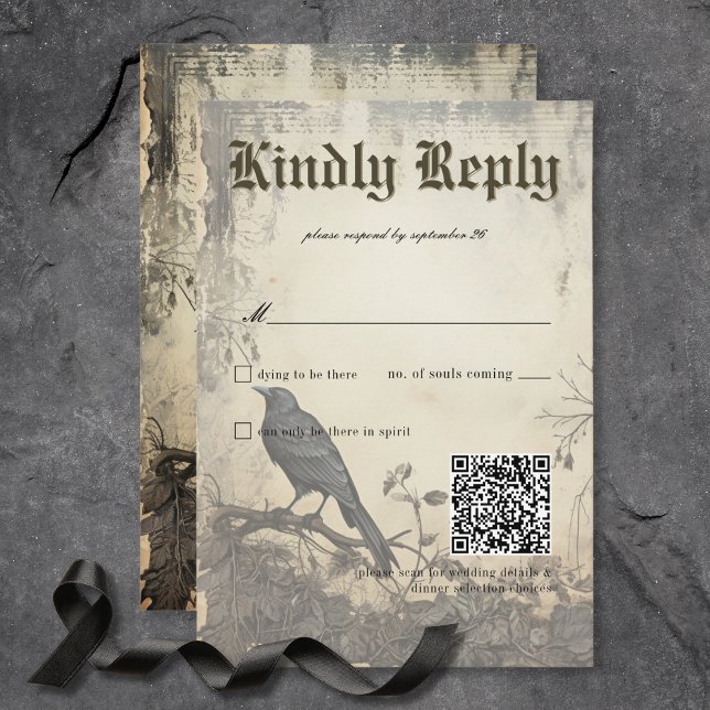 Gothic Moody Scenes Vintage Cream & Black RSVP Card (Creator Uploaded)