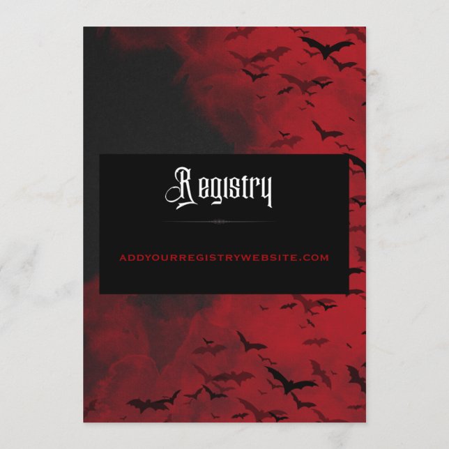 Gothic Moody Vampire Bat Bridal Shower Invitation (Back)