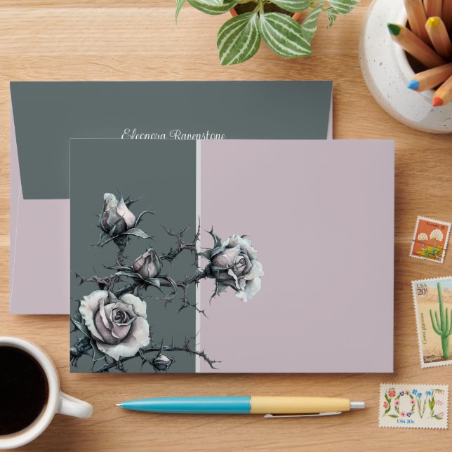 Gothic Moody White Roses Envelope (Desk)
