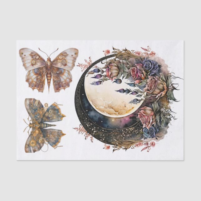 Gothic moon and steampunk Art for Decoupage Tissue Paper (Front)