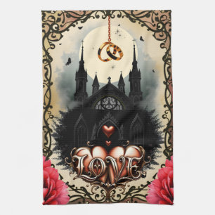 Gothic Moon –Eternal Love Beneath the Midnight Sky Tea Towel