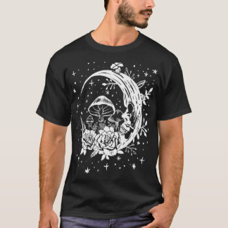 Gothic Moon & Mushrooms, Flowers Punk Witchy  T-Shirt