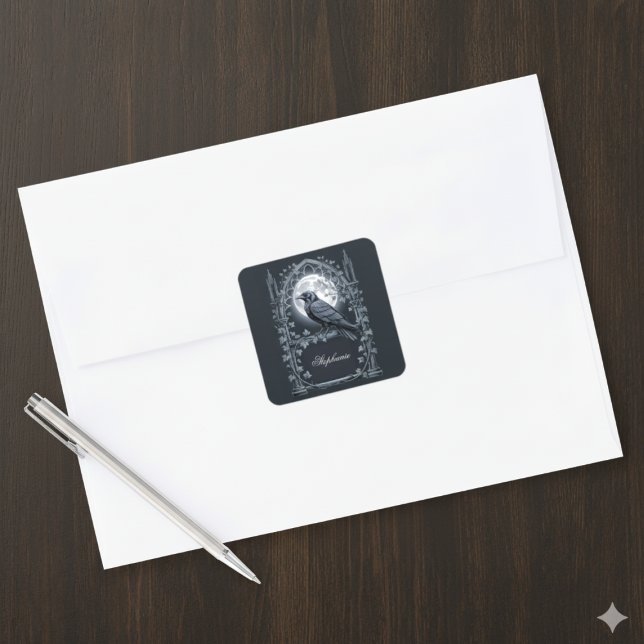 Gothic Moon Raven Arch Dark Academia Square Sticker (Dark Academia personalized raven sticker)