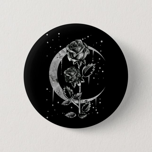 Gothic Moon Rose Crescent Witchy Art 6 Cm Round Badge (Front)