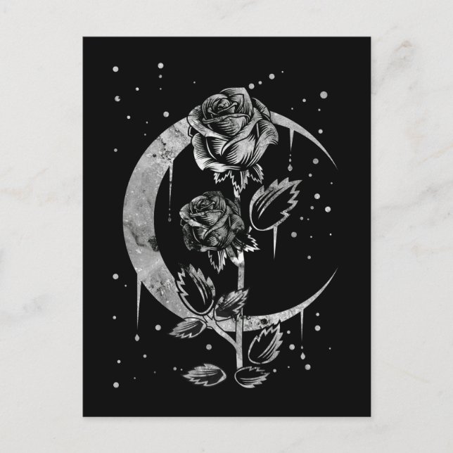 Gothic Moon Rose Crescent Witchy Art Postcard (Front)