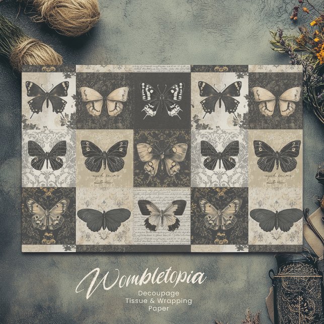 Gothic Moth Collage in Black & Beige Decoupage Tissue Paper (Creator Uploaded)