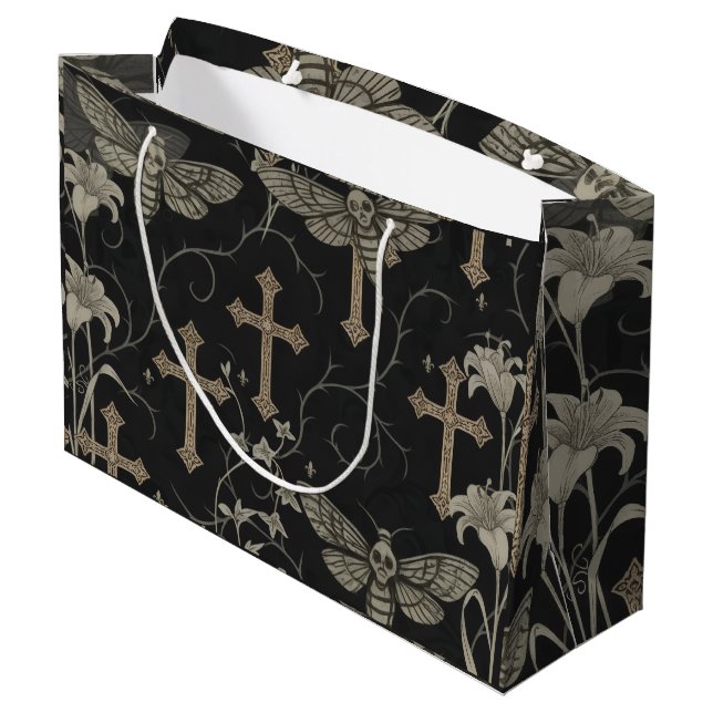 Gothic Moth & Cross Damask Gift Bag (Back Angled)