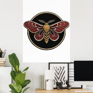 Gothic Moth Emblem Dark Botanical Art Poster