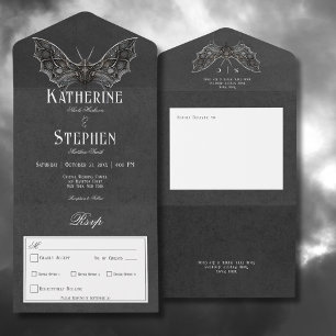 Gothic Moth Moody Black & White Dinner All In One Invitation