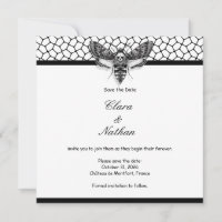 Gothic Moth Skull Save the Date – Elegant Black