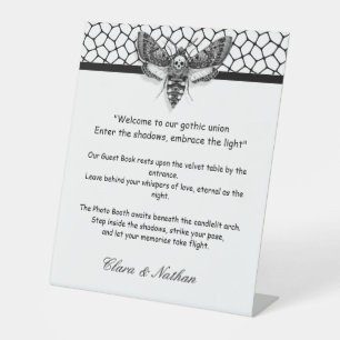 Gothic Moth Skull Wedding [ Black & white Pedestal Sign