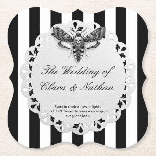 Gothic Moth Skull Wedding – Dark Elegant  Paper Coaster