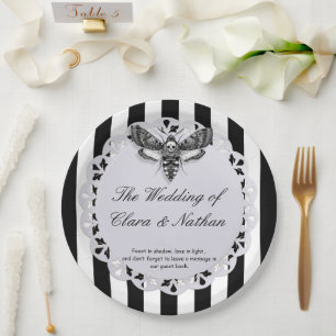 Gothic Moth Skull Wedding – Dark Elegant  Paper Plate