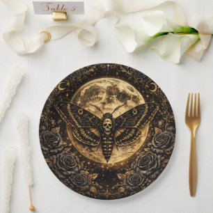 Gothic Moth Skull Wedding – Dark Elegant  Paper Plate