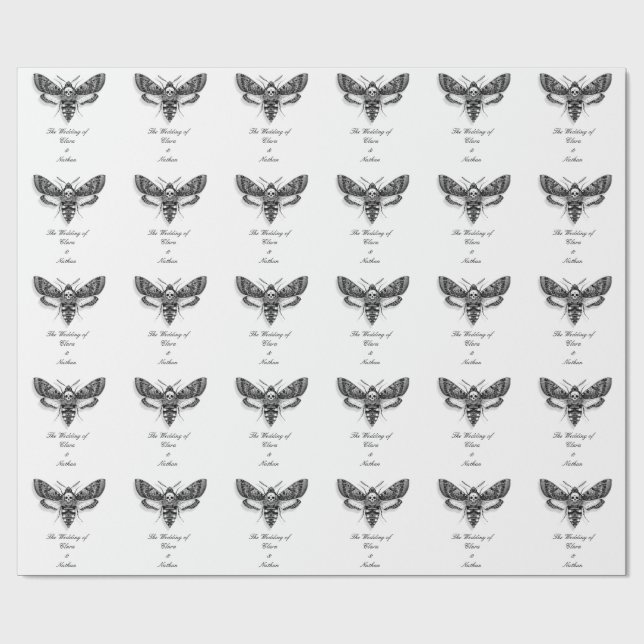Gothic Moth Skull Wedding – Dark Elegant  Wrapping Paper (Flat)