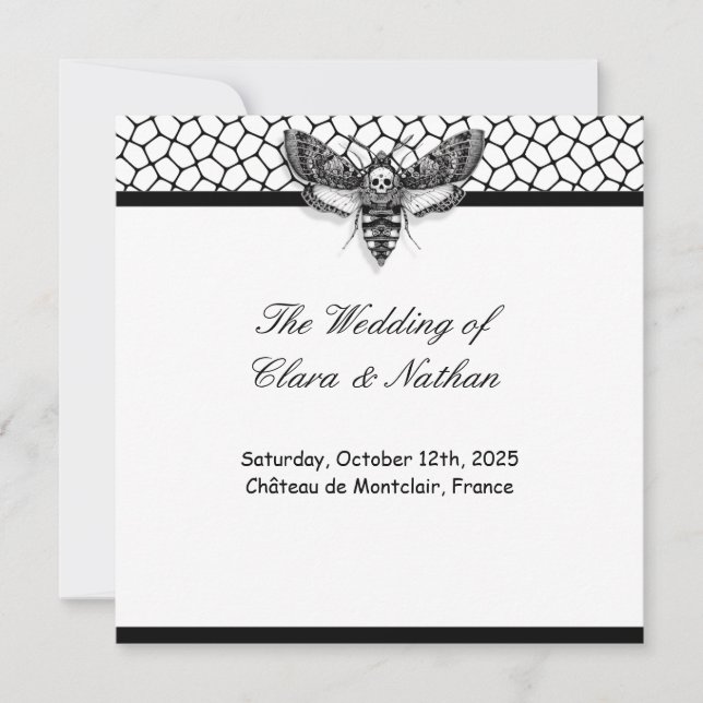 Gothic Moth Skull Wedding Program – Dark Elegant  Invitation (Front)