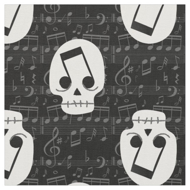 gothic music note eyes skull macabre  fabric (Close Up)