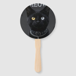 Gothic Mystic: Black Cat & Chrome "MEOW" Aesthetic Hand Fan