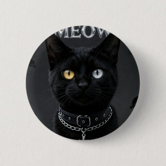Gothic Mystic: Black Cat with Heterochromia Eyes & 6 Cm Round Badge