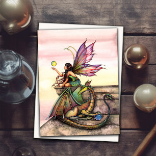 Gothic Mystic Fairy Dragon Card by Molly Harrison