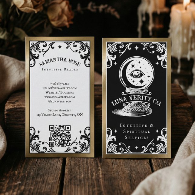 Gothic Mystic Holistic Spiritual Crystal Ball Gold Business Card (Gothic Mystic Holistic Spiritual Crystal Ball Gold Business Card)