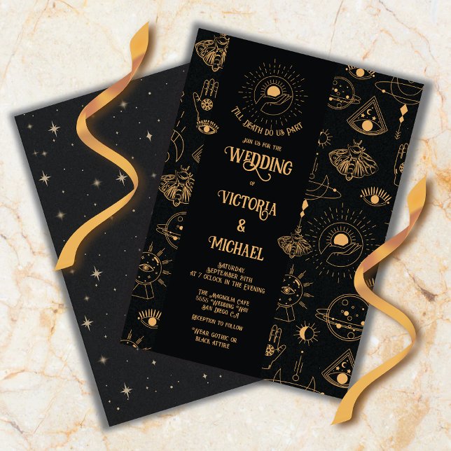 Gothic Mystical Moon Stars Moth Dark Wedding Invitation (Creator Uploaded)