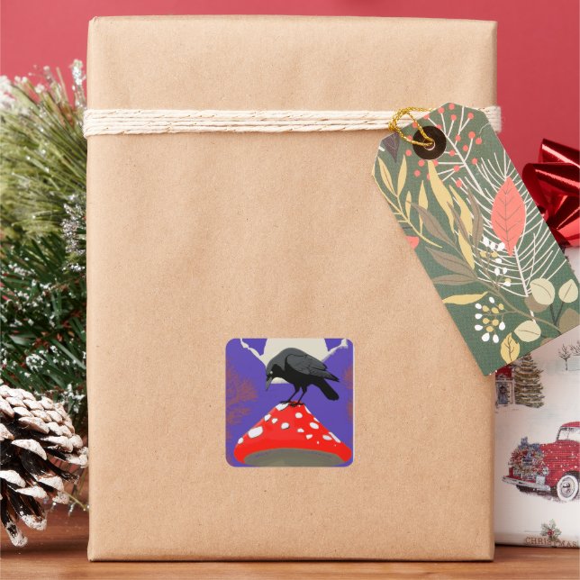 Gothic Mystical Raven Square Sticker (Holiday)