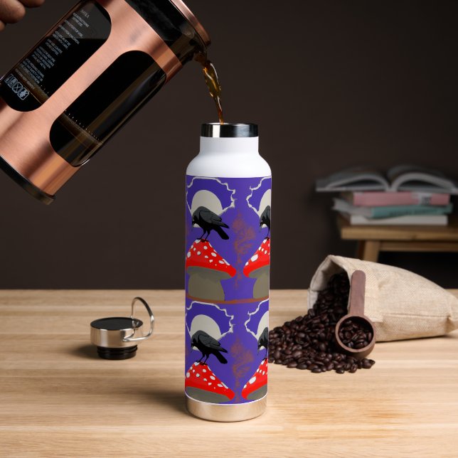 Gothic Mystical Raven Water Bottle (Coffee (Rotated))
