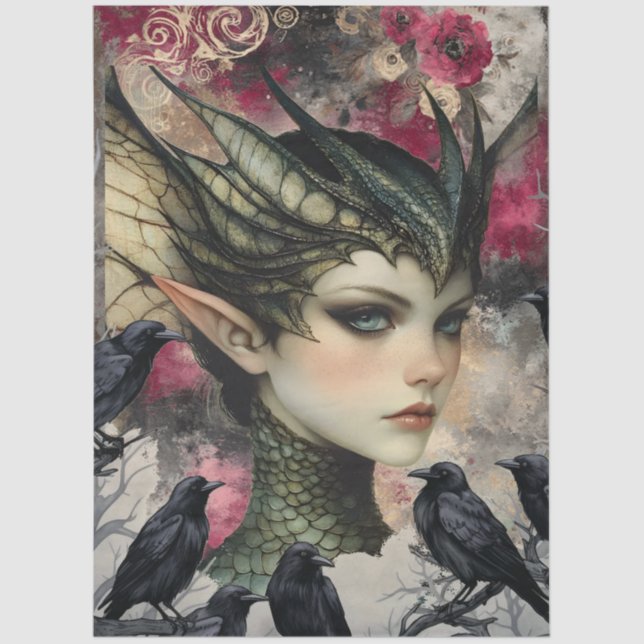 Gothic Mythological Nymph Fantasy Dragon Tissue Paper (Front)