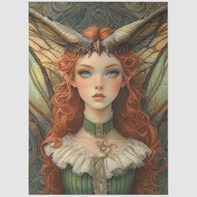 Gothic Mythological Nymph Fantasy Dragon Tissue Paper (Front)