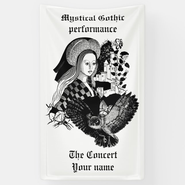 Gothic Night Owl and woman Banner (Vertical)