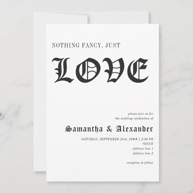 Gothic Nothing Fancy Just Love QR Code Wedding Invitation (Front)