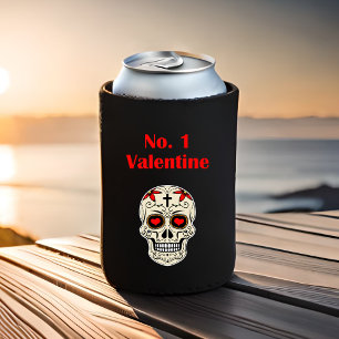 Gothic Number 1 Valentine Heart Sugar Skull Can Cooler