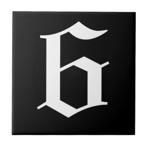 Gothic Number Tile - White on Black
