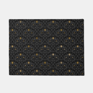Gothic Nursery Black Rose Damask Rug Mat