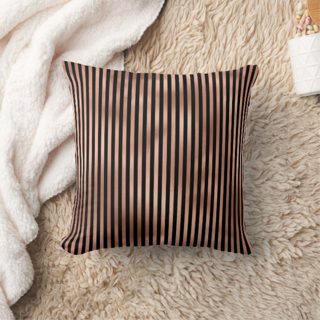 Gothic Nursery Black & Rose Gold Striped  Cushion (Blanket)