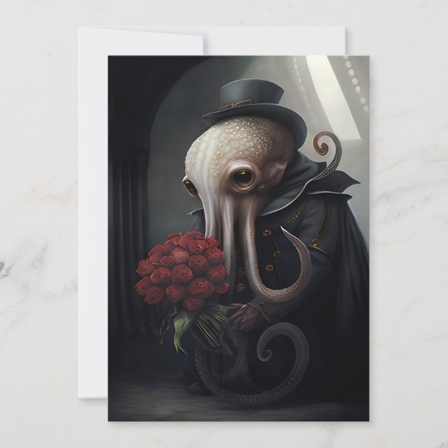 Gothic Octopus in Top Hat Holiday Card (Front)