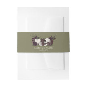 Gothic Olive Green Skull & Rose Wedding Invitation Belly Band